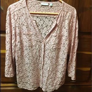New York & Company Light Pink Floral Blouse Size L